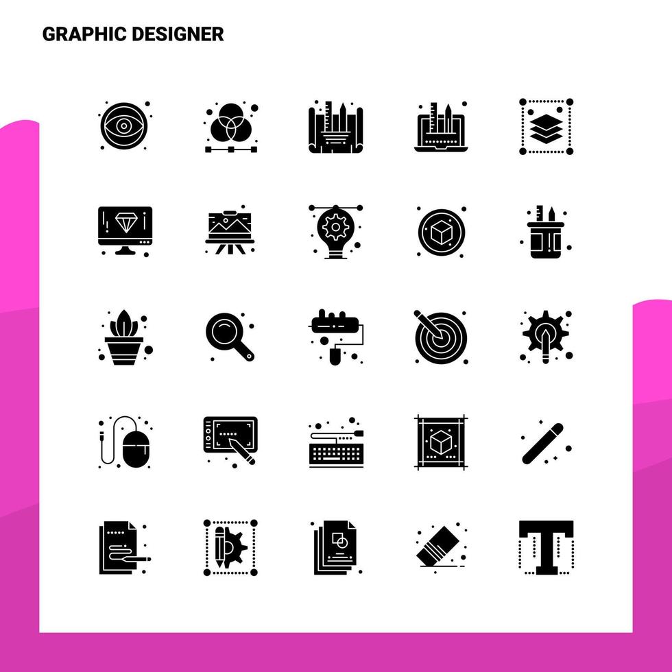 25 Grafikdesigner-Icon-Set solide Glyphen-Icon-Vektor-Illustrationsvorlage für Web- und mobile Ideen für Unternehmen vektor