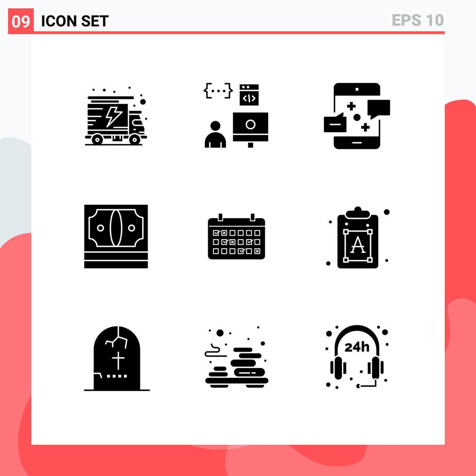 modern uppsättning av 9 fast glyfer pictograph av stack finansiera kommunikation kontanter meddelande redigerbar vektor design element