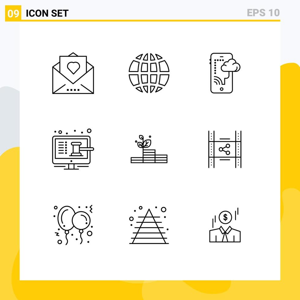 mobil gränssnitt översikt uppsättning av 9 piktogram av affär skärm internet auktion teknologi redigerbar vektor design element