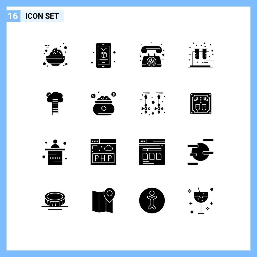 16 användare gränssnitt fast glyf packa av modern tecken och symboler av himmel karriär telefon företag rör redigerbar vektor design element