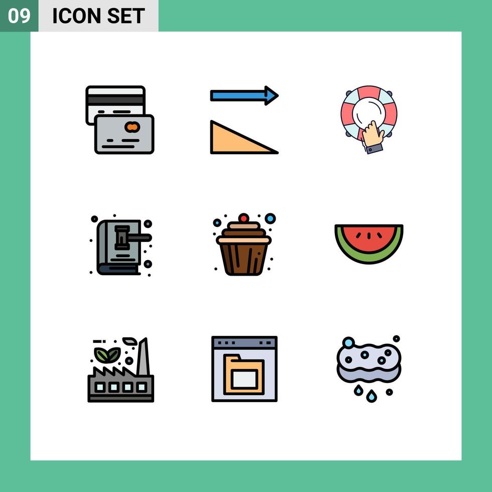9 universelle Filledline-Flachfarben für Web- und mobile Anwendungen Set Kuchengesetzbuch Hilfegesetzbuch editierbare Vektordesign-Elemente vektor