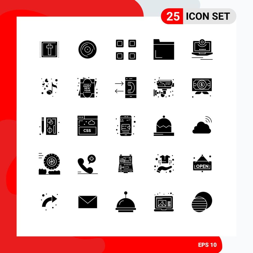 satz von 25 modernen ui-symbolen symbole zeichen für kamera multimedia sound ordneransicht editierbare vektordesignelemente vektor