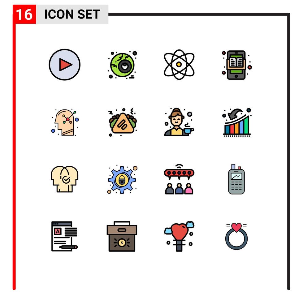 modern uppsättning av 16 platt Färg fylld rader pictograph av mänsklig sinne positiv vetenskap optimistisk e redigerbar kreativ vektor design element