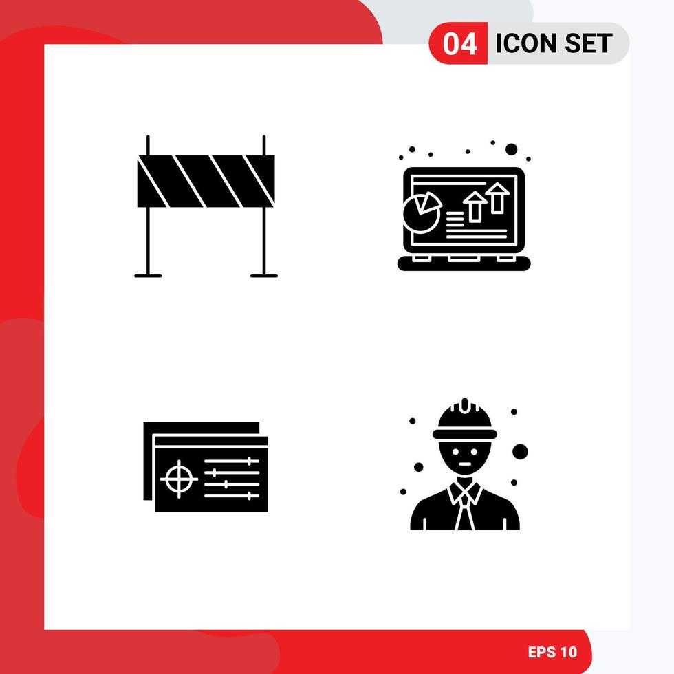 solides Glyphenpaket mit 4 universellen Symbolen für Barrieregewinn-Hindernisdiagramm-Controller editierbare Vektordesign-Elemente vektor