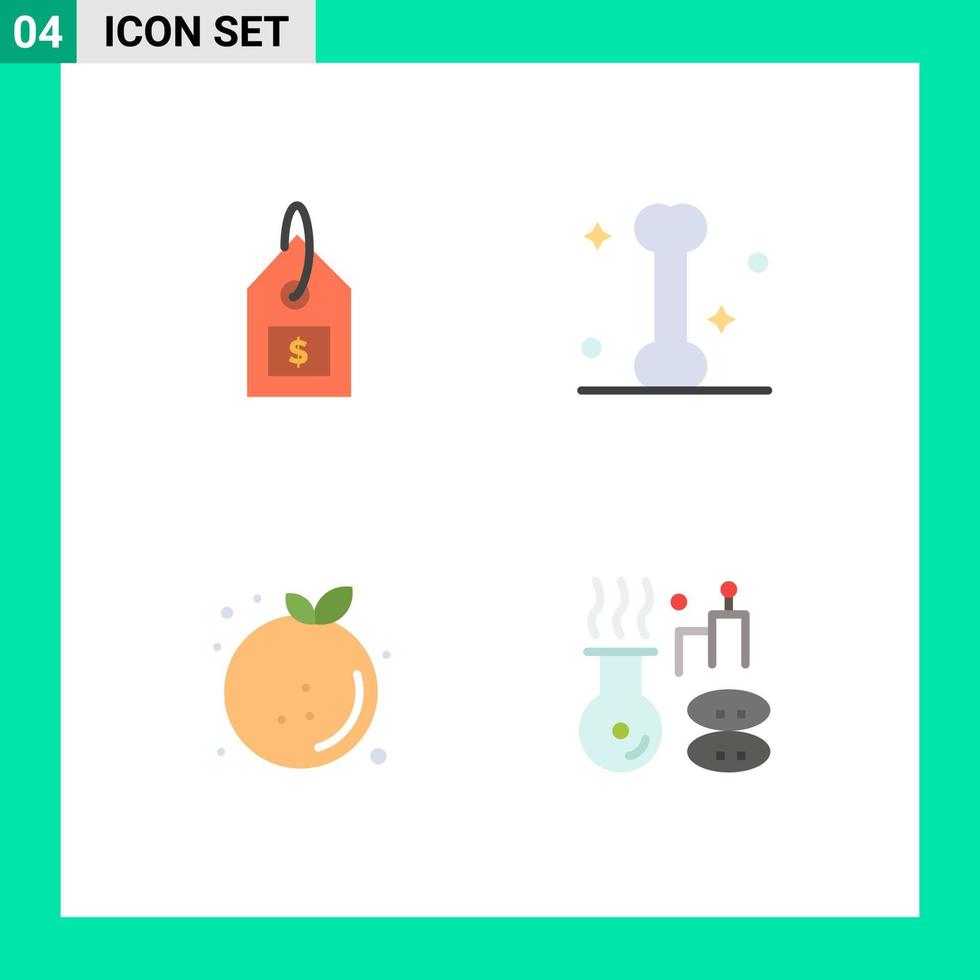 Gruppe von 4 modernen flachen Symbolen, die für orangefarbene editierbare Vektordesign-Elemente der Tag-Nahrungsmittelschnittstellenmedizin festgelegt werden vektor