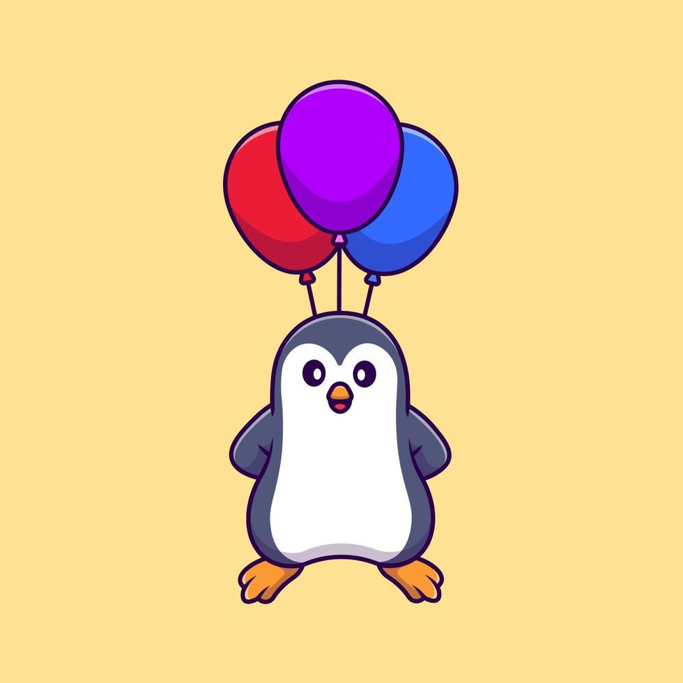 söt pingvin innehav ballonger tecknad serie vektor ikoner illustration. platt tecknad serie begrepp. lämplig för några kreativ projekt.