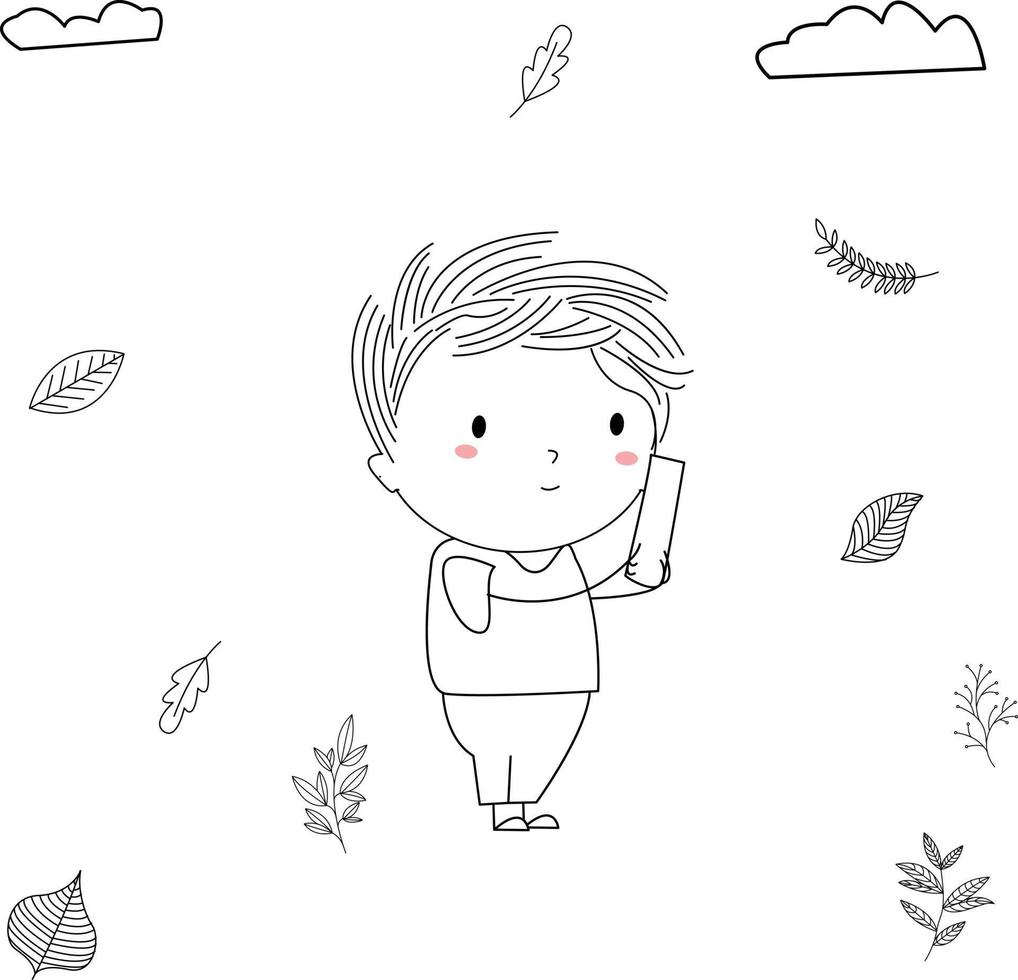 handgezeichnete Cartoon glückliche Kinder, Stock Vektor - Fantasie Illustration, dicker Junge trägt Papier