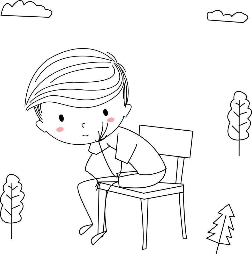 handgezeichnete Cartoon glückliche Kinder, Vektor auf Lager - Illustration der Fantasie, nachdenklich sitzen