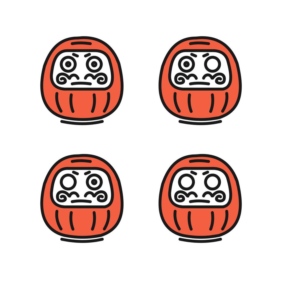 daruma japansk traditionell docka bodhidharma tecken tunn linje ikoner uppsättning. vektor