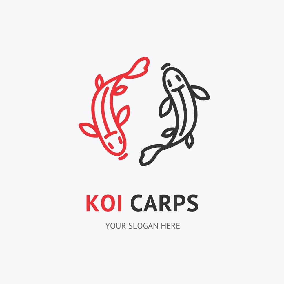 Koi-Karpfen Fischzeichen dünne Linie Symbol Emblem Konzept. Vektor