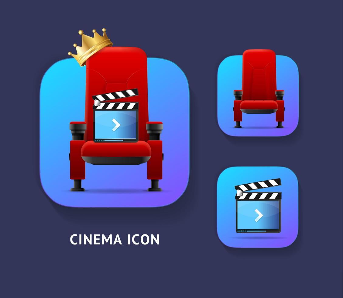 realistischer detaillierter 3d-kino-app-symbolsatz. Vektor