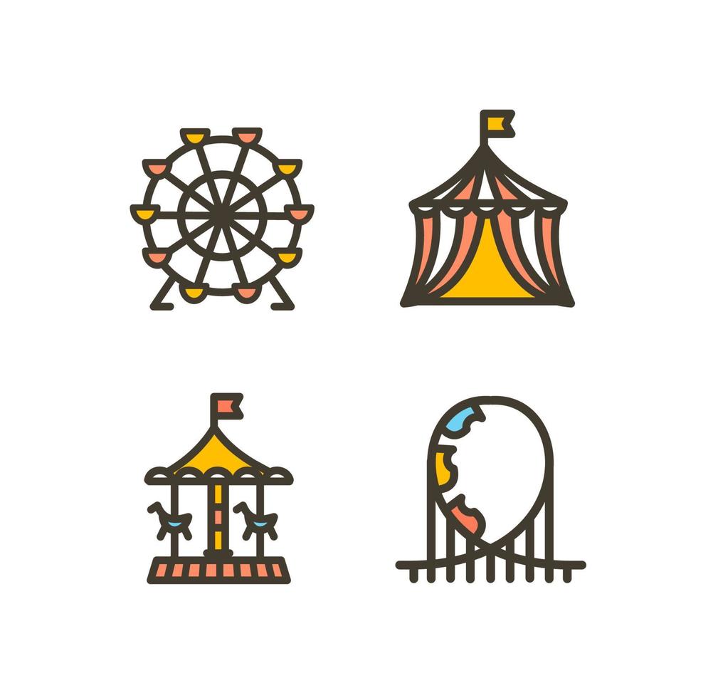 cirkus tecken tunn linje ikoner uppsättning. vektor