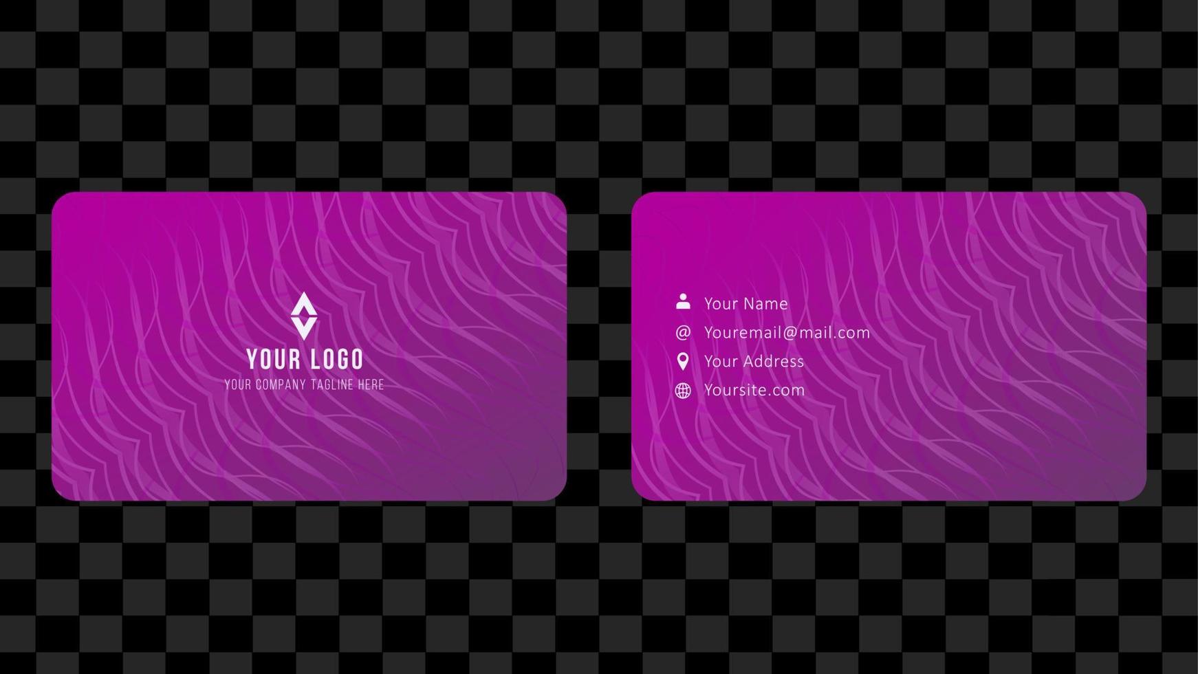 kreatives visitenkartenschablonendesign, kontaktkarte für unternehmen, zweiseitig mit fließendem verlauf auf lila hintergrund, vektorgrafikillustration vektor