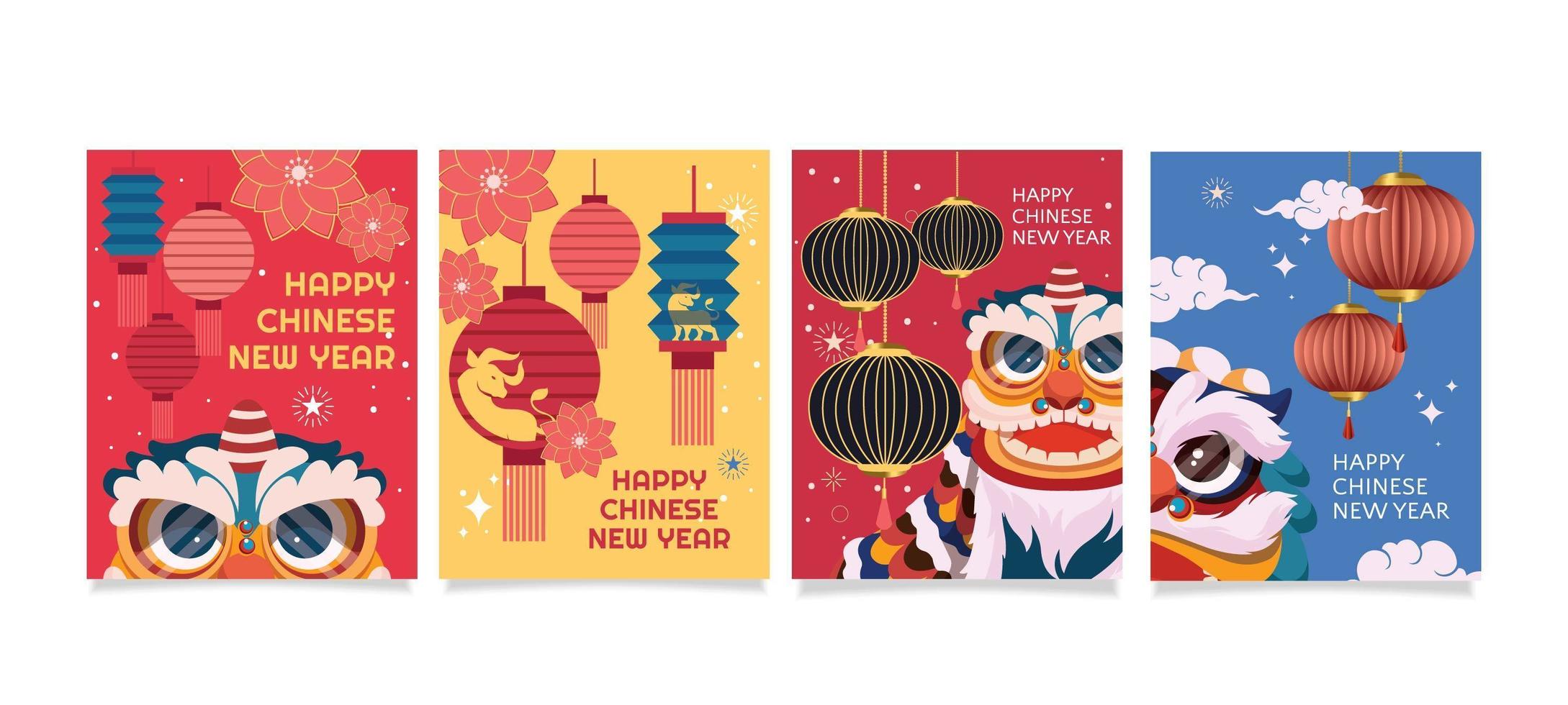färgglada kinesiska nyårskort vektor