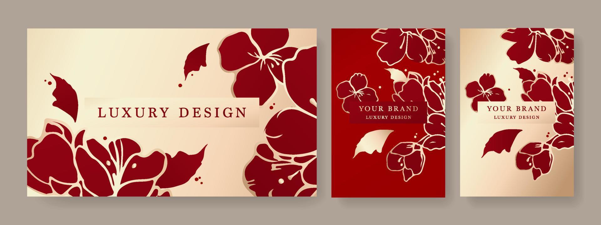 Luxusdesign auf rotem und weißem Hintergrund, Rahmendesign mit goldenem Blumenmuster. Luxus-Premium-Hintergrundmuster für Menü, Elite-Verkauf, Luxus-Einladungsvorlage, Luxus-Gutschein. vektor