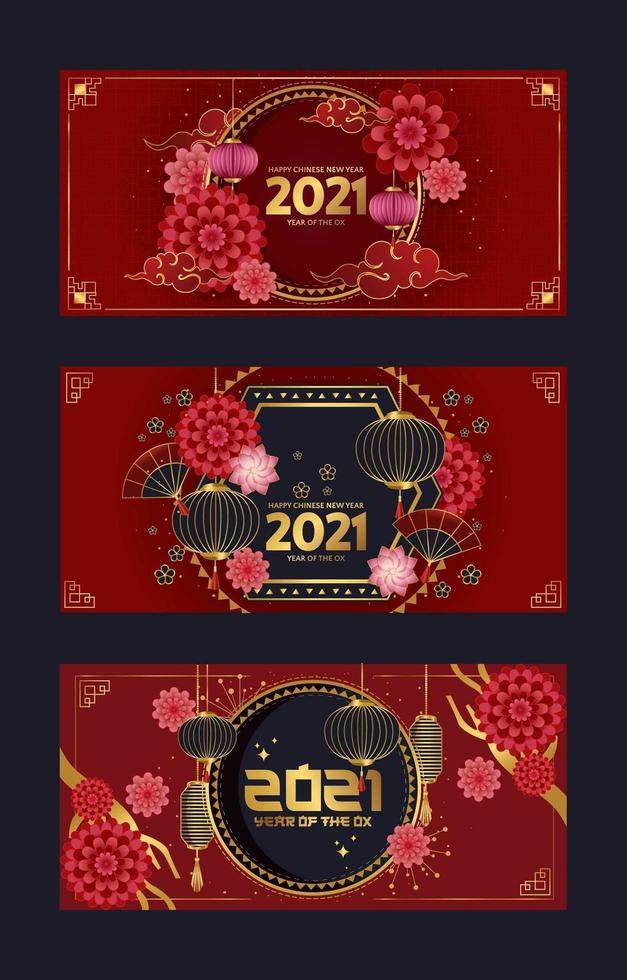 rött och guld kinesiskt nyårskort vektor