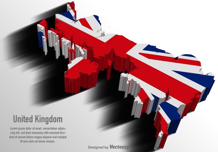 Vector UK 3d Karte mit Flagge