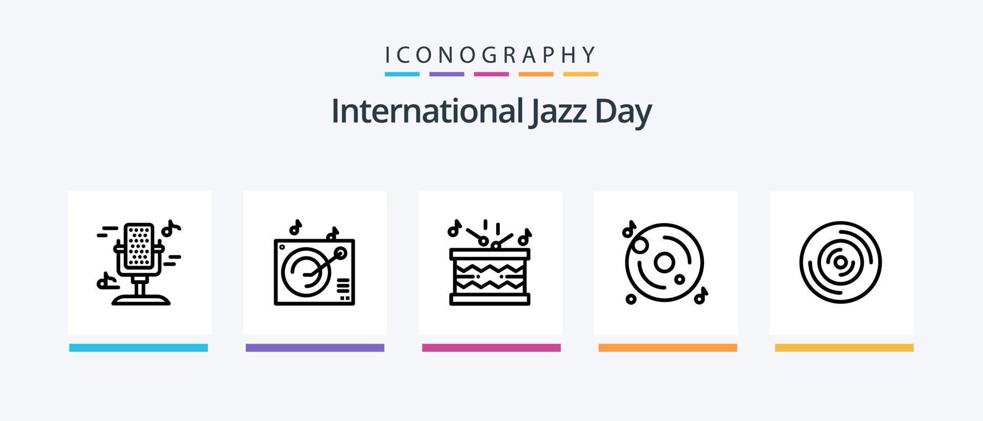 internationell jazz dag linje 5 ikon packa Inklusive radio. musik. media. volym. ljud. kreativ ikoner design vektor