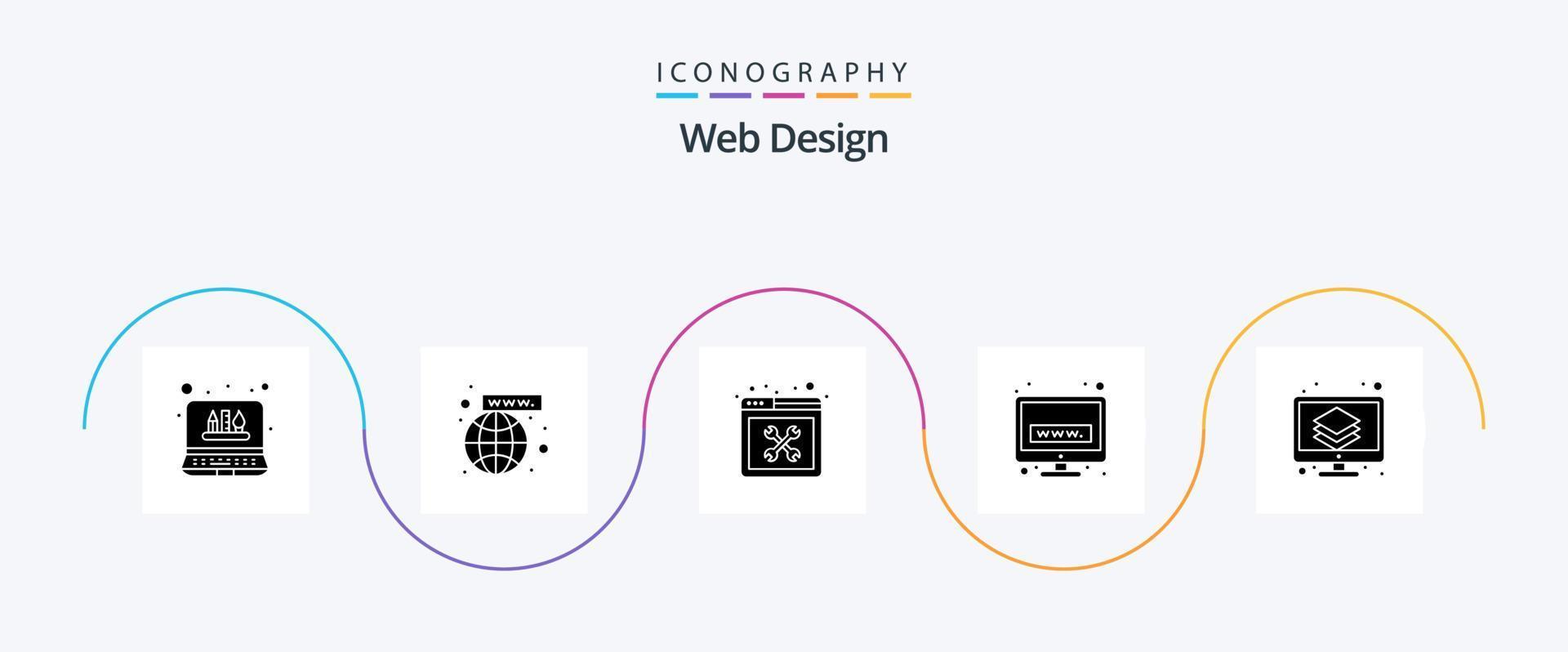 Webdesign Glyphe 5 Icon Pack inklusive . Design. Design. kreativ. Technologie vektor