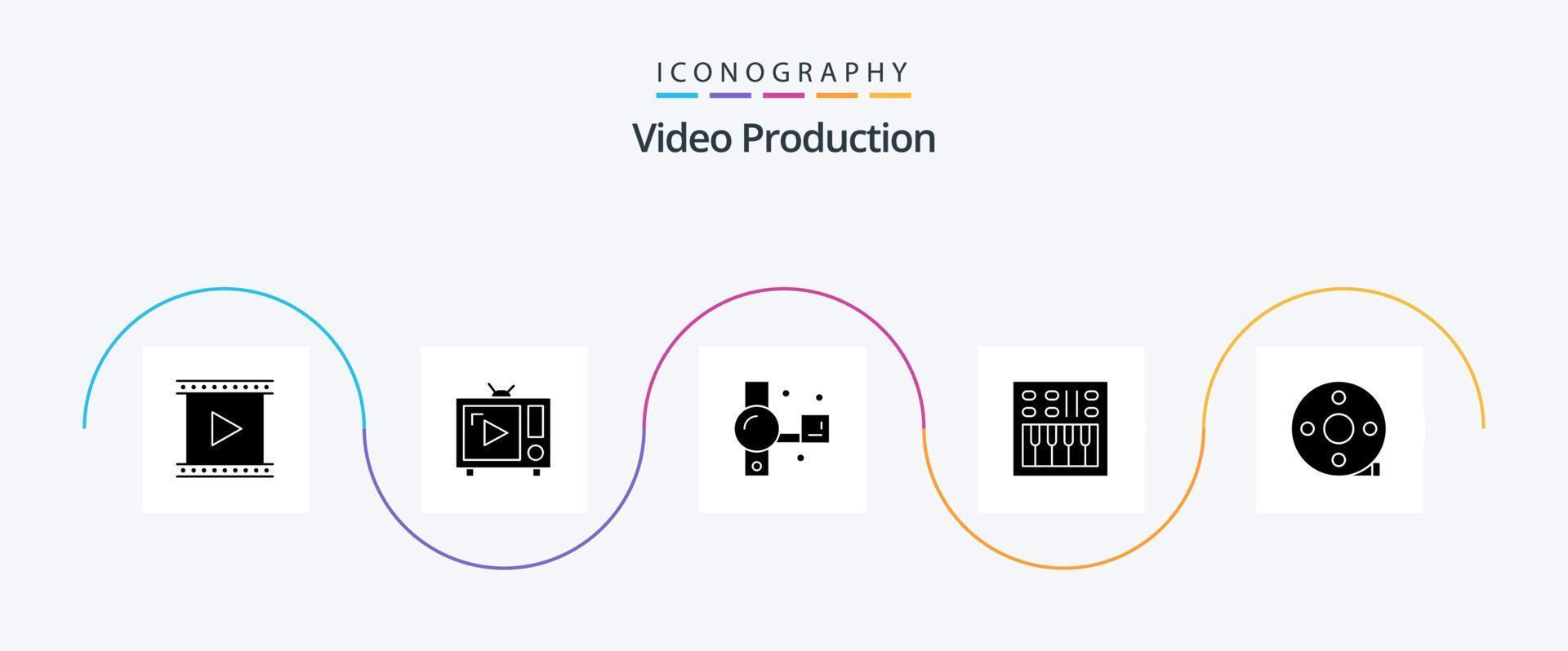 video produktion glyf 5 ikon packa Inklusive öppen volym. förstärkare. TV uppsättning. video kamera. handycam vektor