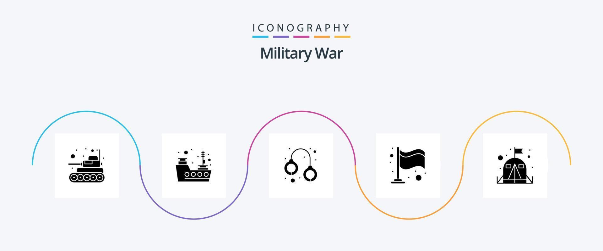 militär krig glyf 5 ikon packa Inklusive läger. bekämpa. armén. krig. armén vektor
