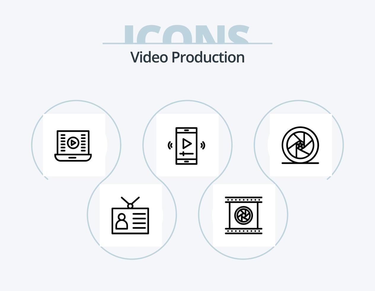Videoproduktionslinie Icon Pack 5 Icon Design. professionelle kamera. Handykamera. Video-Player-App. Camcorder. Superheld vektor