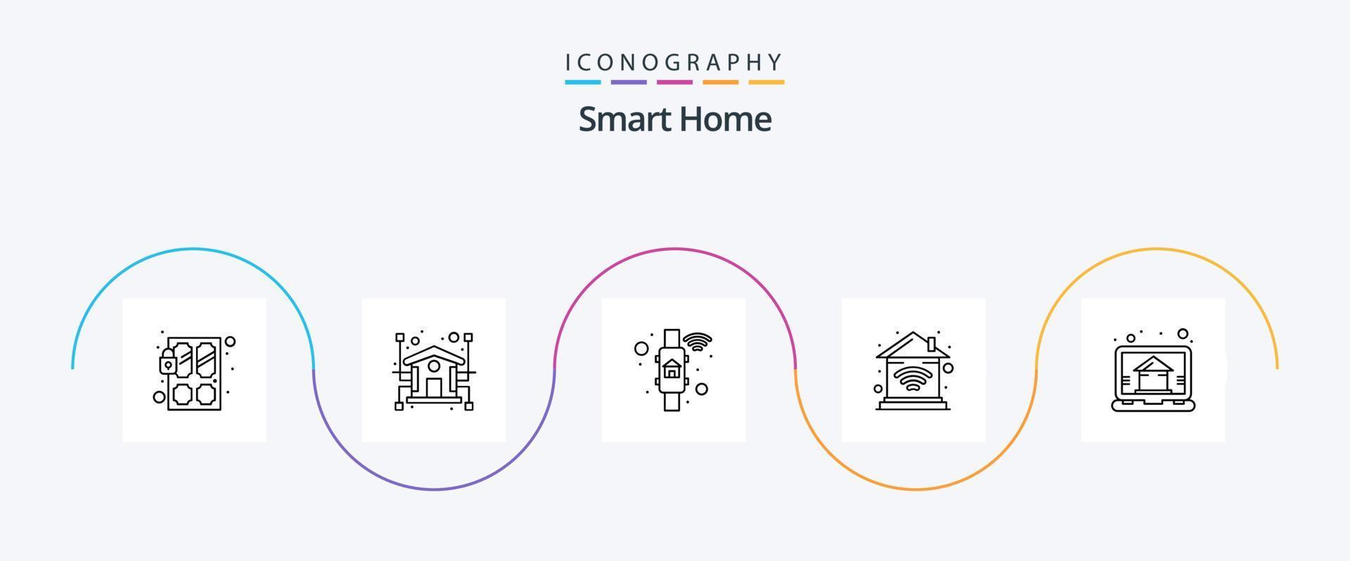 Smart Home Line 5 Icon Pack inklusive WLAN. Eigentum. Netzwerk. Zuhause. Zuhause vektor