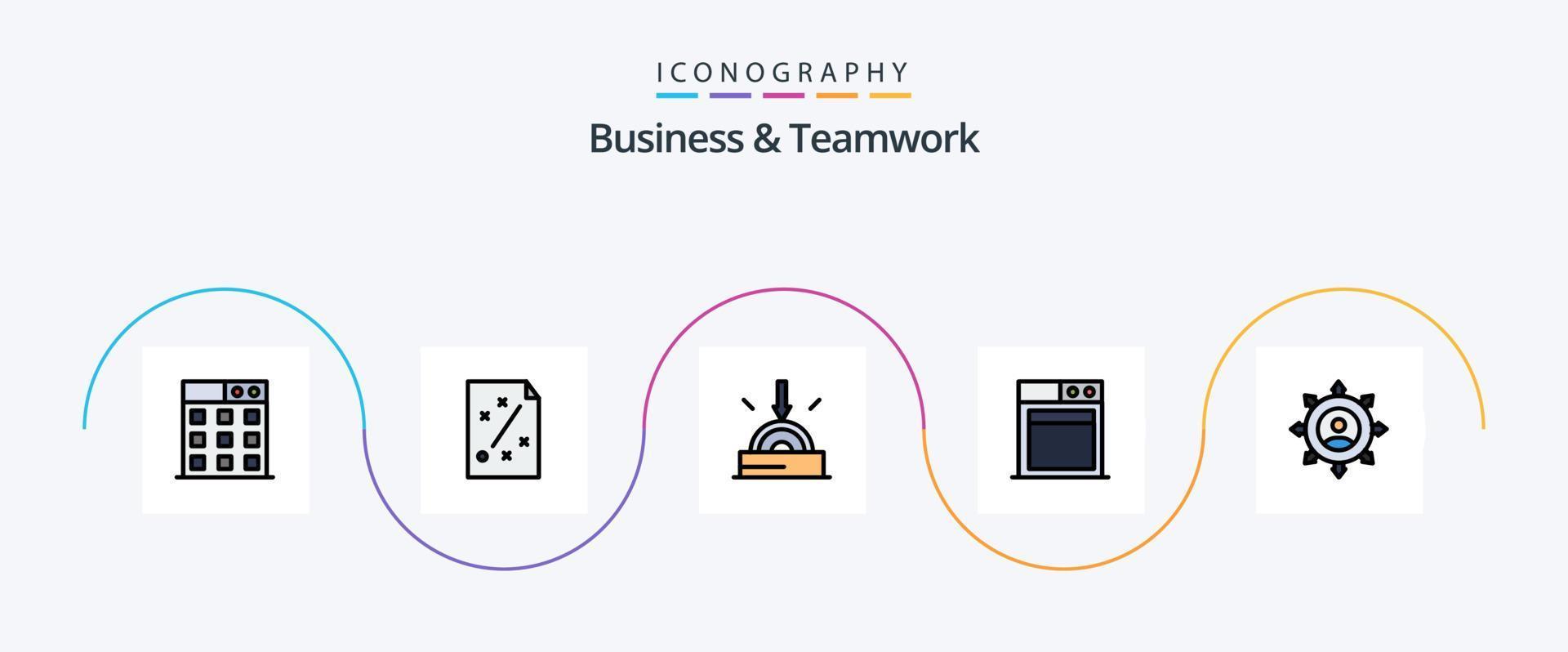 Geschäfts- und Teamwork-Linie gefülltes flaches 5-Icon-Paket einschließlich . Technologie. Strategie. Geschäft. Technologie vektor