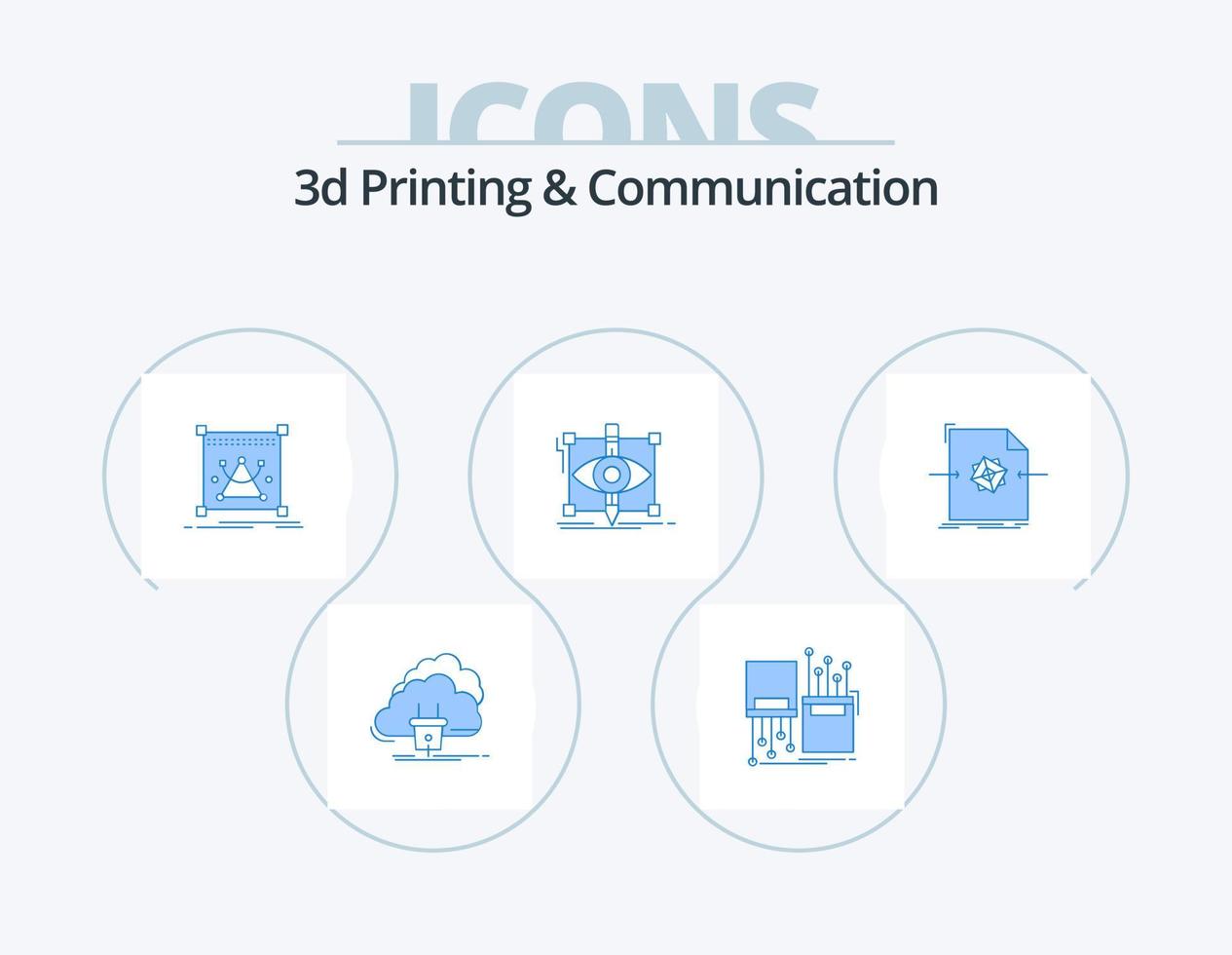 3D-Druck und Kommunikation blaues Icon Pack 5 Icon Design. skizzieren. Design. Fahrbahn. Größe ändern. Bearbeitung vektor