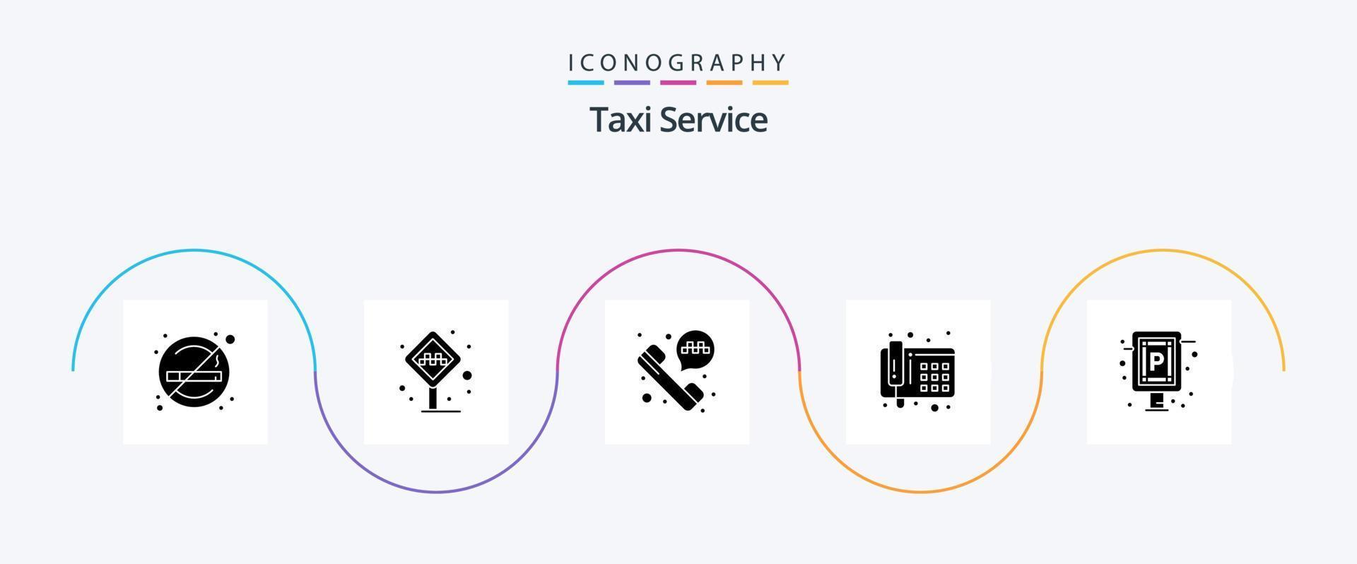 Taxiservice Glyph 5 Icon Pack inklusive Schild. Wagen. Taxistand. Telefon. Kommunikation vektor