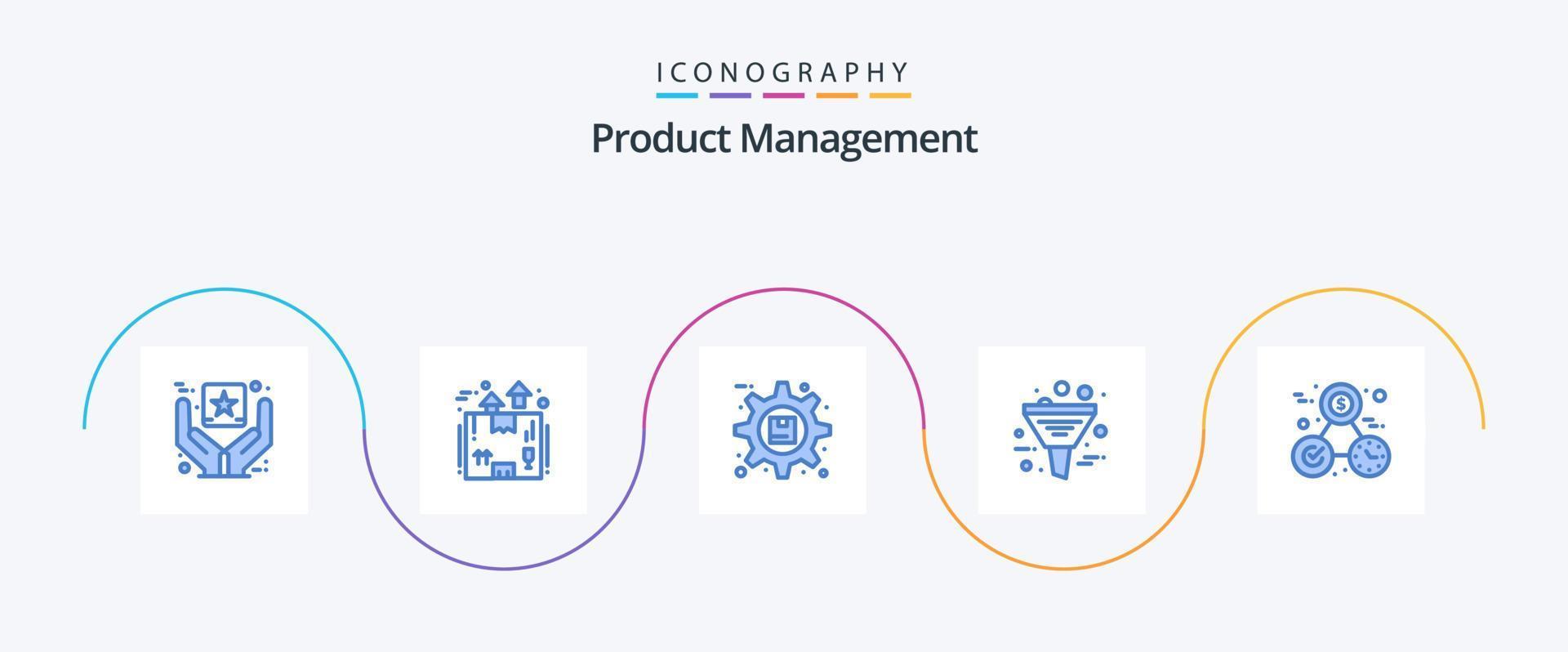 Produktmanagement Blue 5 Icon Pack inklusive Management. Daten. Verpackung. Geschäft. Vorlieben vektor