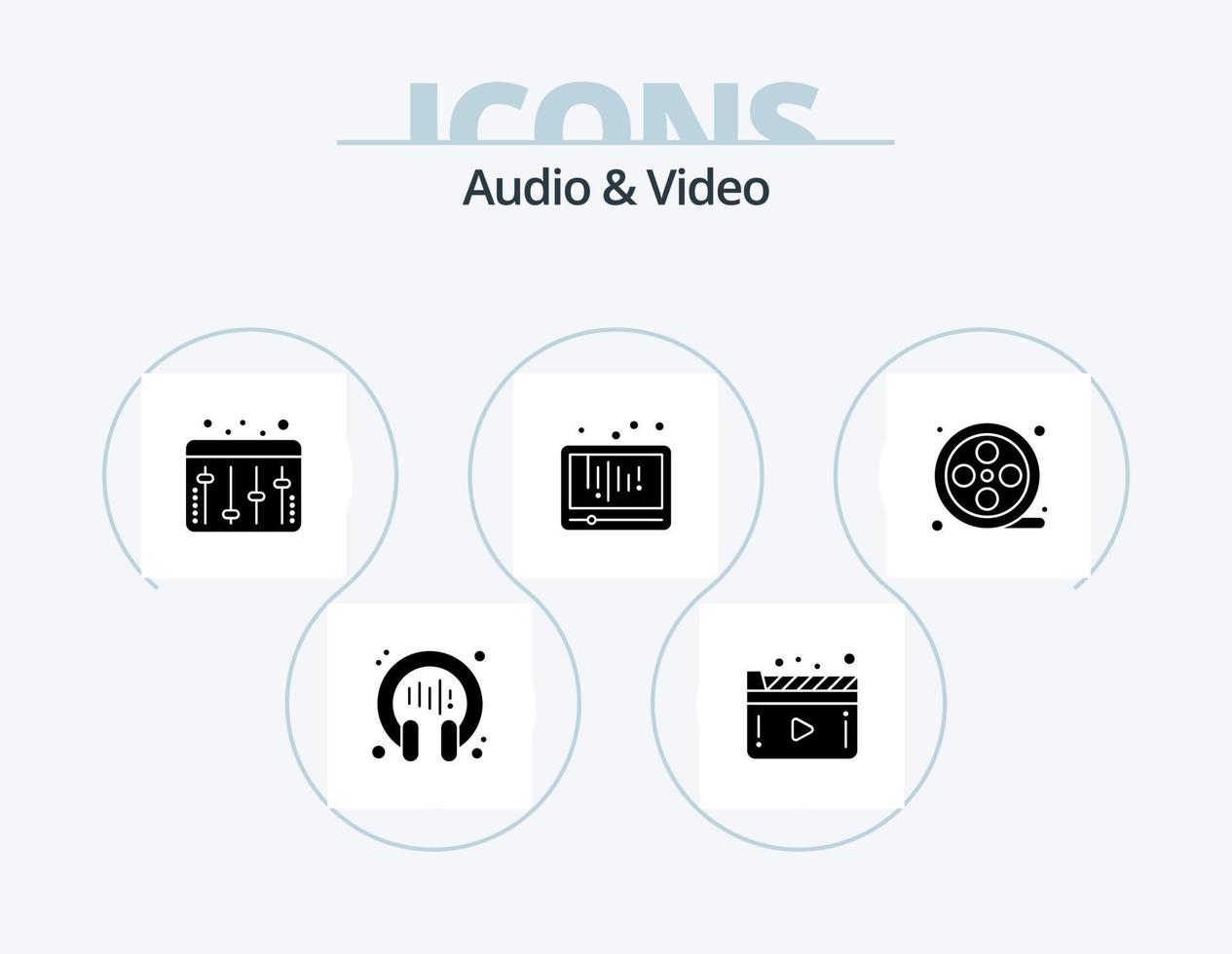 Audio- und Video-Glyphen-Icon-Pack 5-Icon-Design. Filmrolle. sozialen Medien. Einstellung. Sozial. Medien vektor