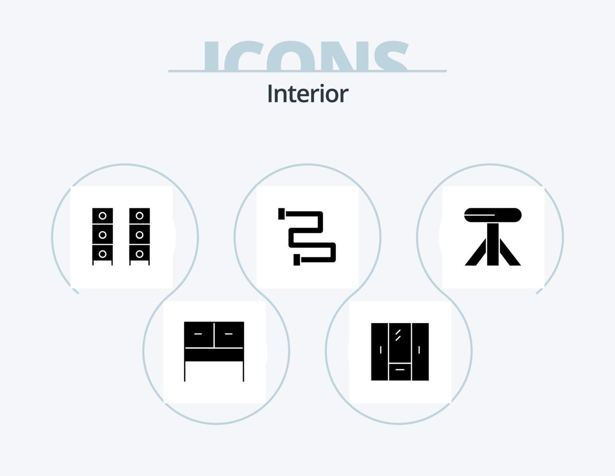Innenraum-Glyphen-Icon-Pack 5 Icon-Design. Möbel. Schiene. zeichnen. Heizung. Schrank vektor