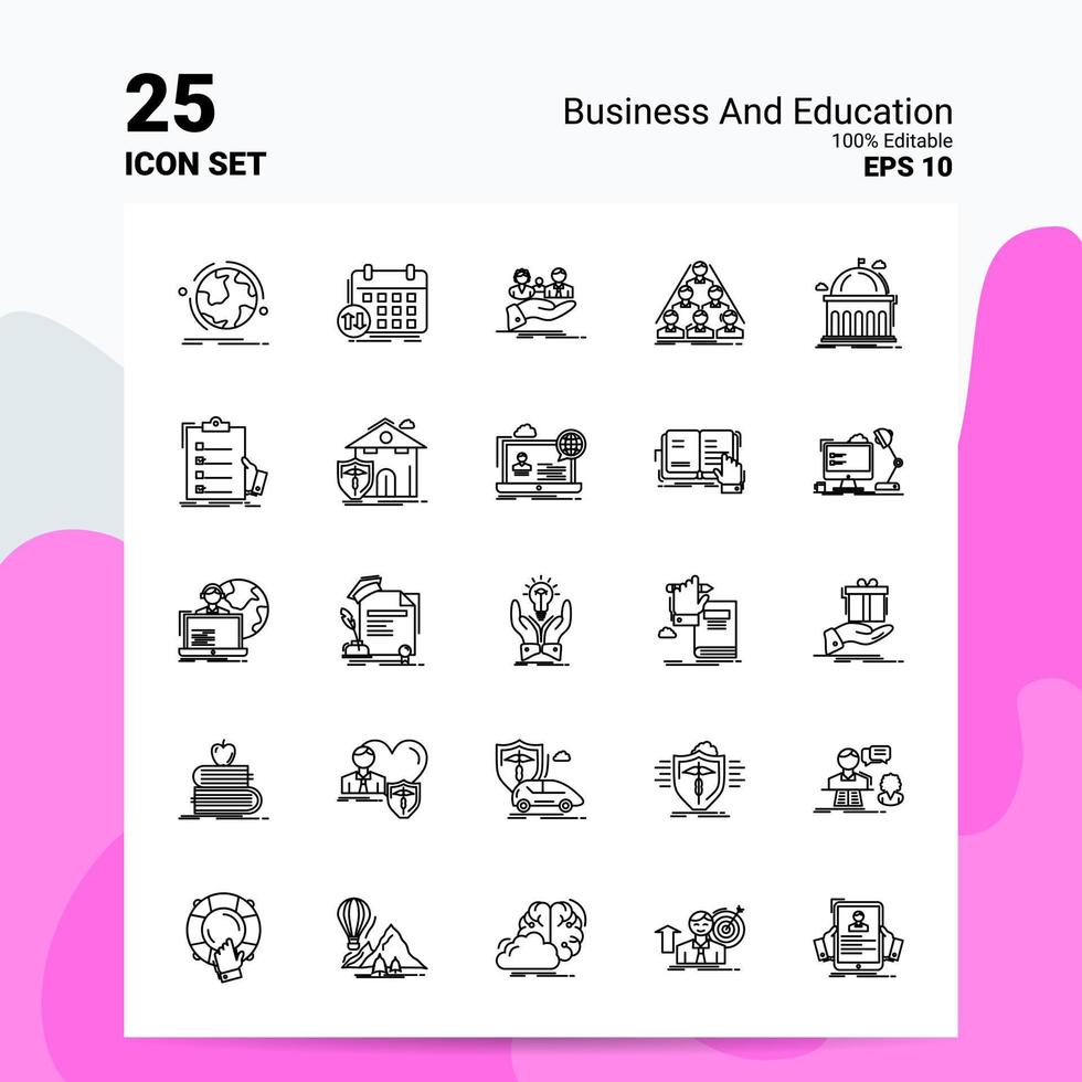 25 Symbolsatz für Wirtschaft und Bildung 100 bearbeitbare eps 10-Dateien Business-Logo-Konzept-Ideen-Line-Icon-Design vektor