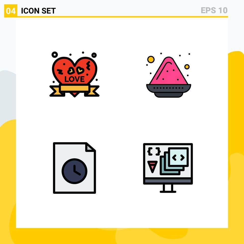 universelle Symbolsymbole Gruppe von 4 modernen gefüllten flachen Farben der Herzabzeichendatei Bandabzeichen Indien App editierbare Vektordesignelemente vektor