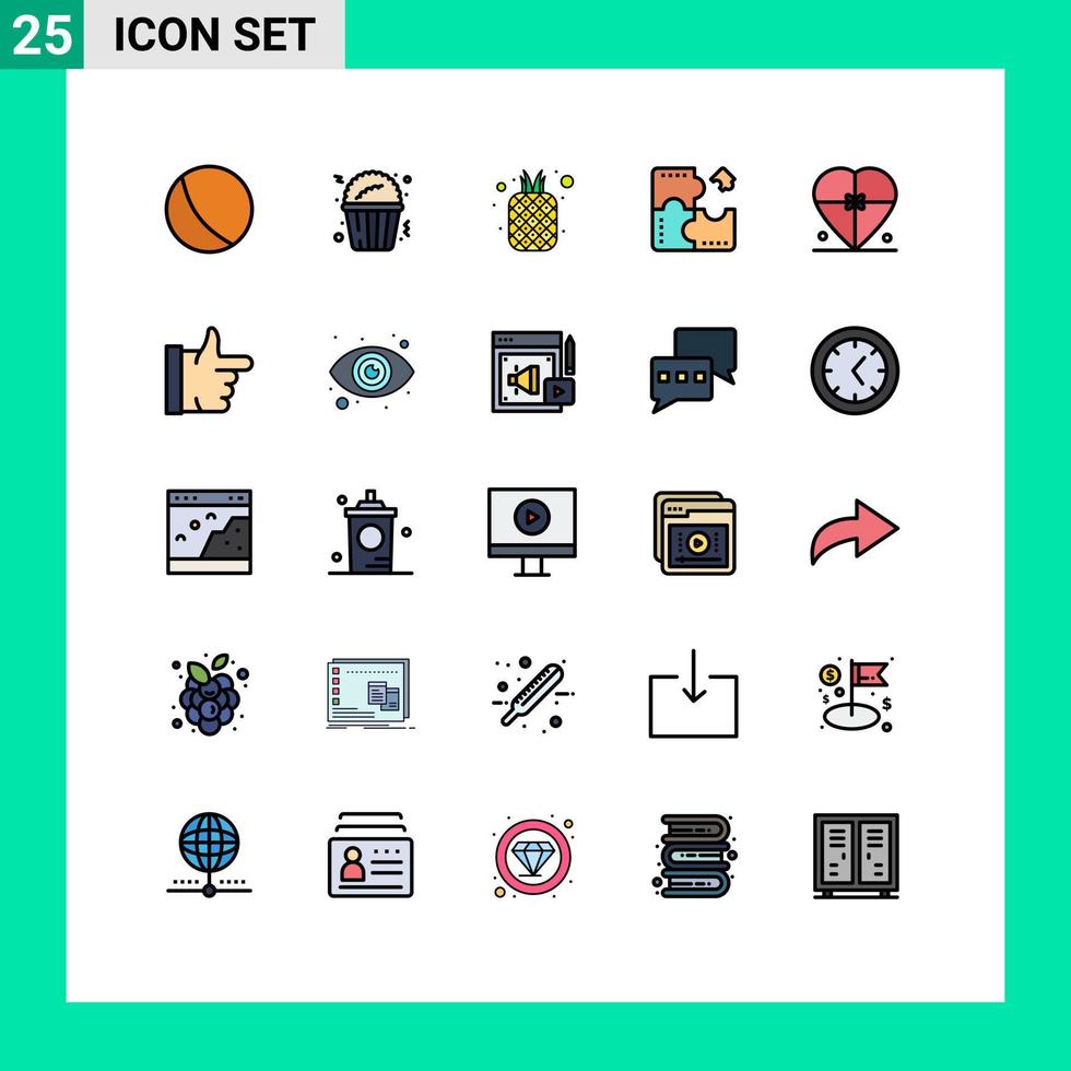 piktogram uppsättning av 25 enkel fylld linje platt färger av gåva pussel frukt kontursåg Ansökan redigerbar vektor design element