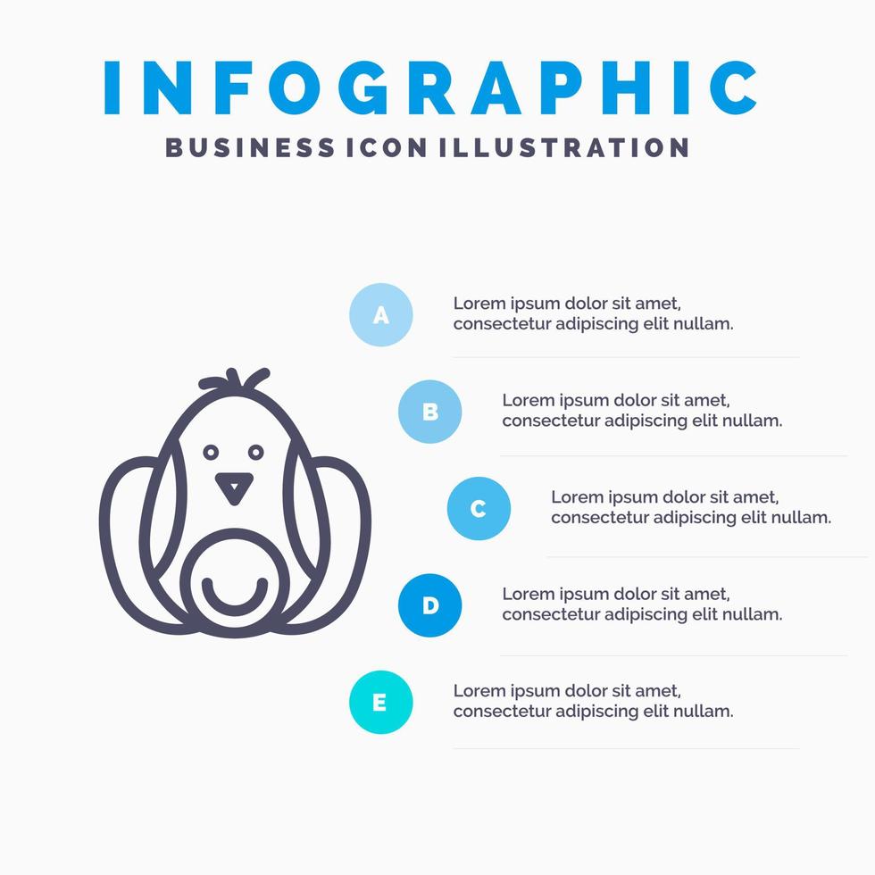 kyckling bebis kanin påsk linje ikon med 5 steg presentation infographics bakgrund vektor