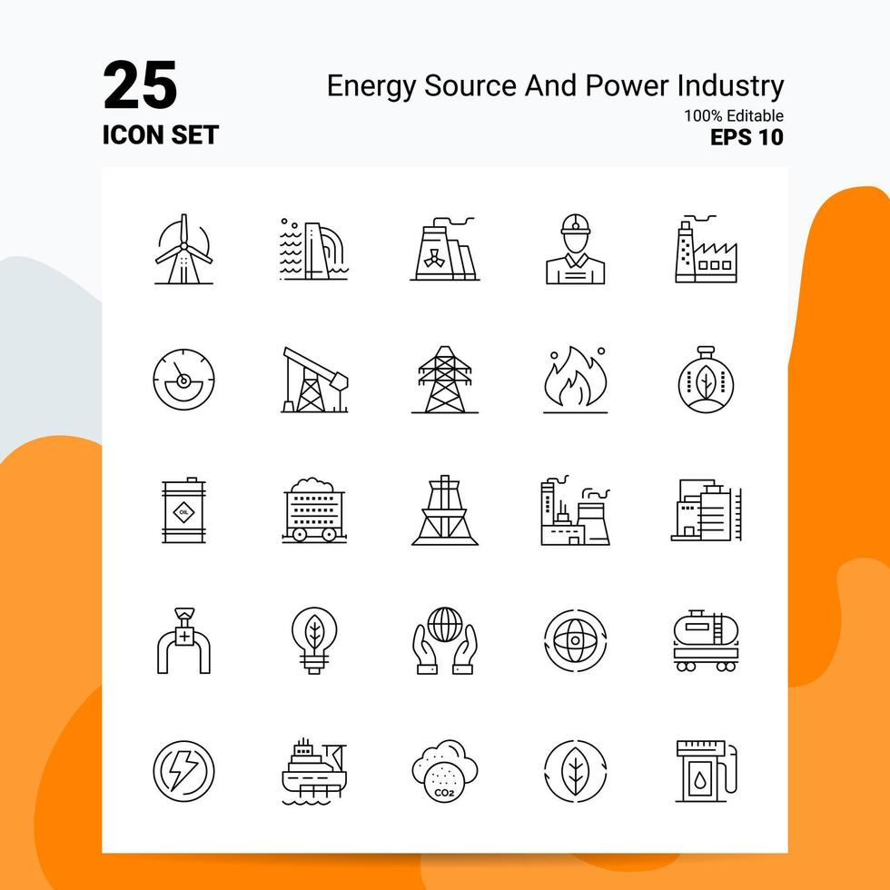 25 Symbolsatz für Energiequellen und Energiewirtschaft 100 bearbeitbare Eps 10-Dateien Business-Logo-Konzept-Ideen-Line-Icon-Design vektor