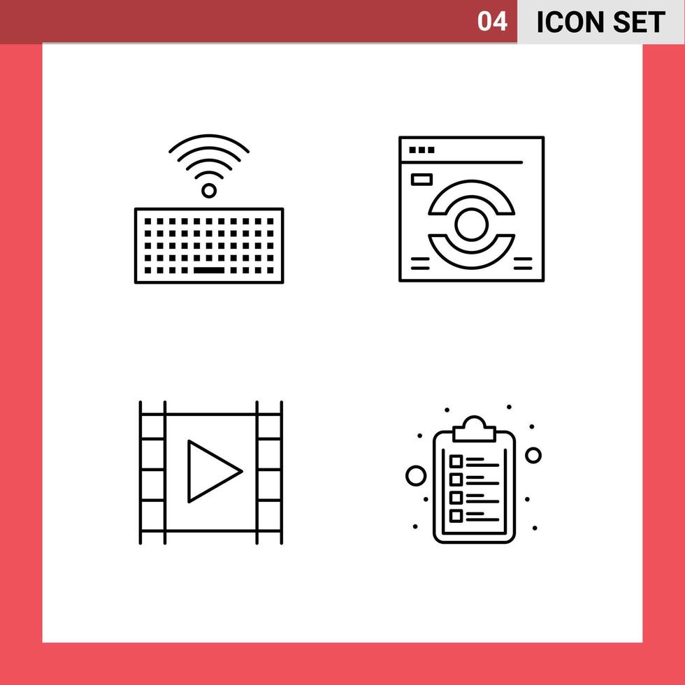 Gruppe von 4 gefüllten flachen Farbzeichen und Symbolen für Hardware-Player-Webseiten-Medien-Checkliste editierbare Vektordesign-Elemente vektor