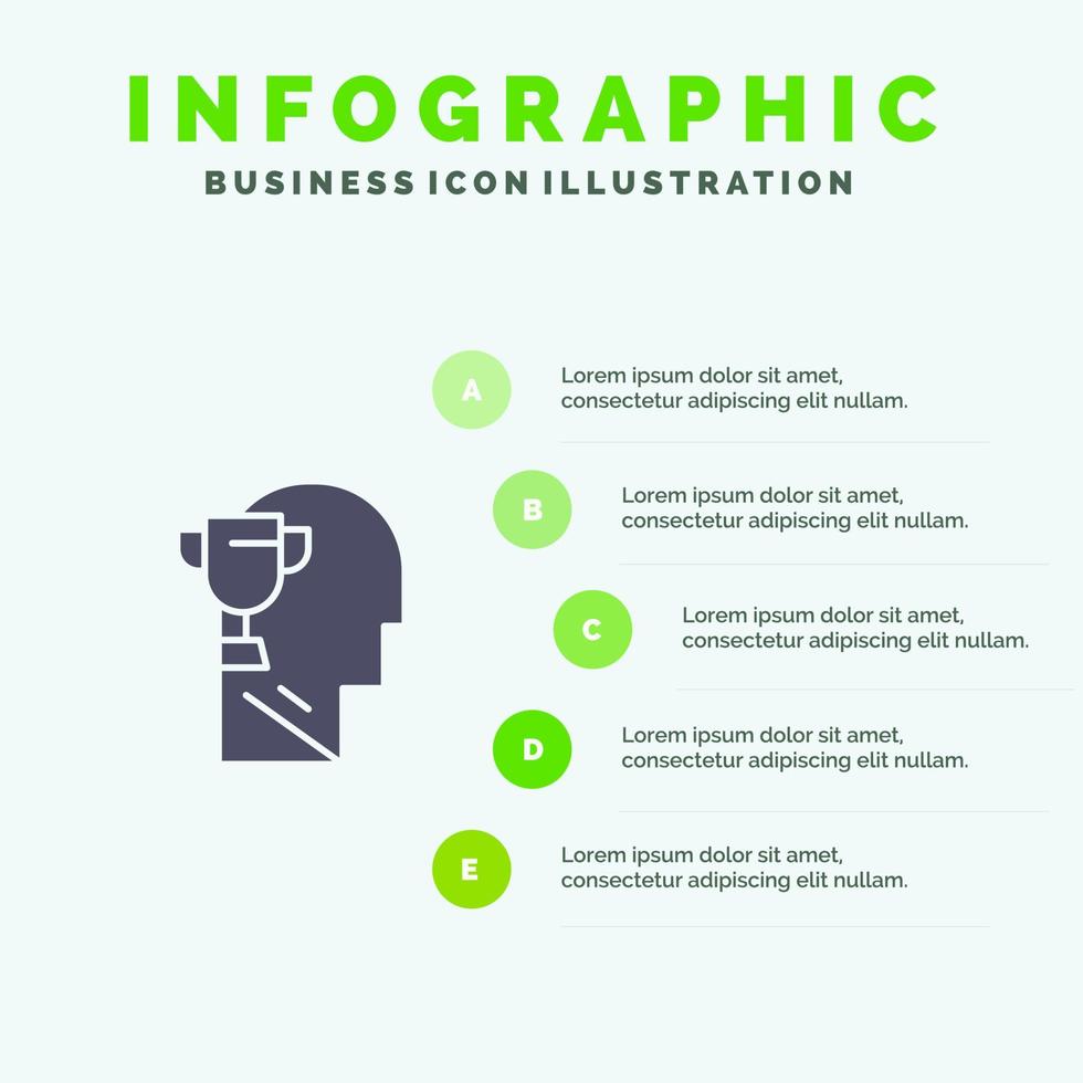 sinne brian tilldela huvud fast ikon infographics 5 steg presentation bakgrund vektor
