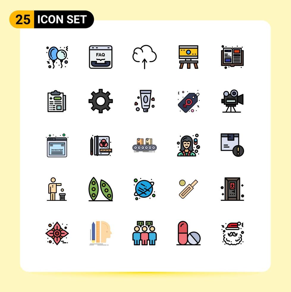 25 universell fylld linje platt färger uppsättning för webb och mobil tillämpningar objekt Plats hjälp vetenskap atom redigerbar vektor design element
