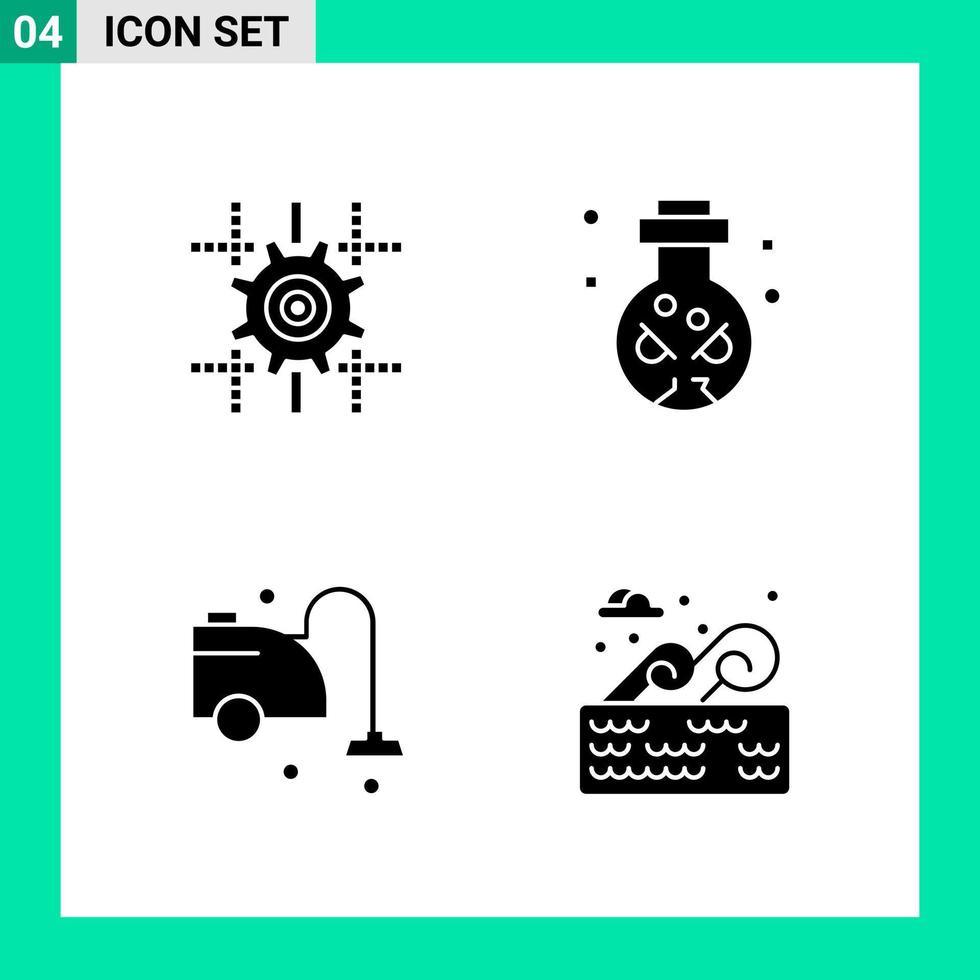 Packung mit 4 Symbolen im soliden Stil, Glyphensymbole für den Druck kreativer Zeichen, isoliert auf weißem Hintergrund 4 Symbolsatz, kreativer schwarzer Symbolvektorhintergrund vektor