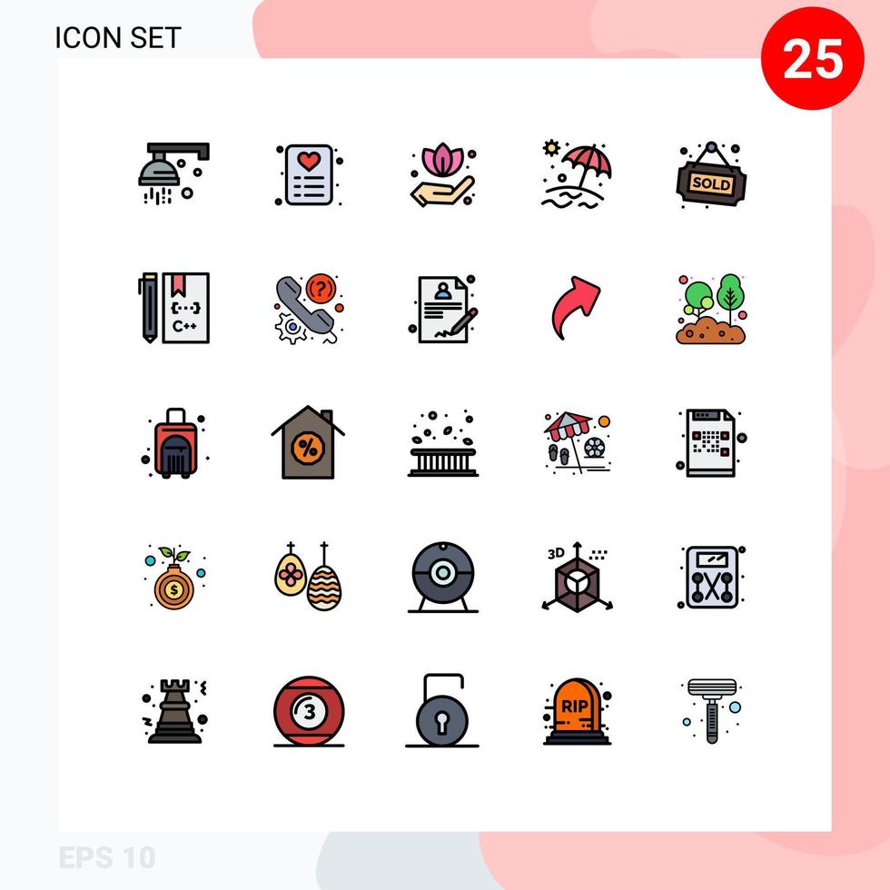 25 universell fylld linje platt färger uppsättning för webb och mobil tillämpningar c fast egendom grön hus semester redigerbar vektor design element