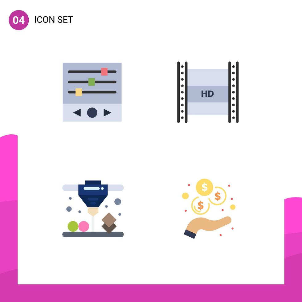 modern uppsättning av 4 platt ikoner och symboler sådan som utjämnare definition video ljud vågor hd i filmskapande direkt redigerbar vektor design element