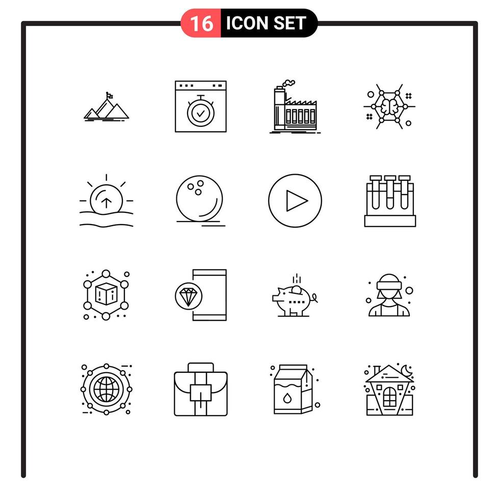16 universelle Gliederungszeichen Symbole des Brainstormings verbinden Zeit Geist Herstellung editierbare Vektordesign-Elemente vektor
