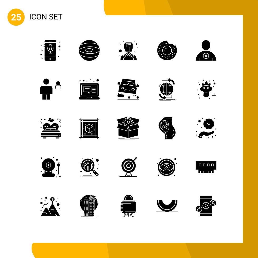 25 användare gränssnitt fast glyf packa av modern tecken och symboler av avatar man man radera mat redigerbar vektor design element