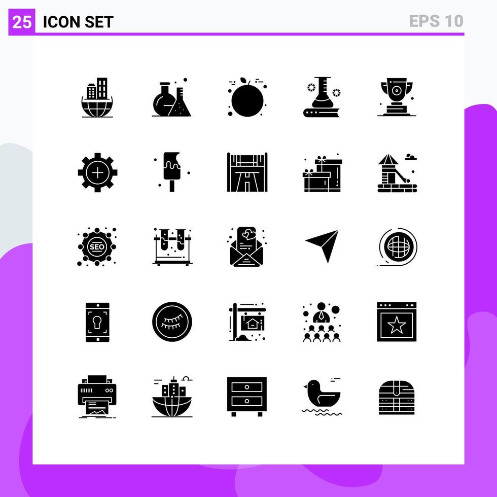 25 fast glyf begrepp för webbplatser mobil och appar kopp vetenskaplig frukt vetenskap kunskap vetenskap bok redigerbar vektor design element