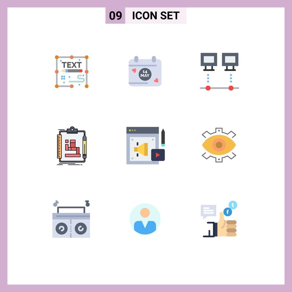 Stock Vector Icon Pack mit 9 Zeilen Zeichen und Symbolen für Workflow-Schema Computer verarbeiten pc editierbare Vektordesign-Elemente