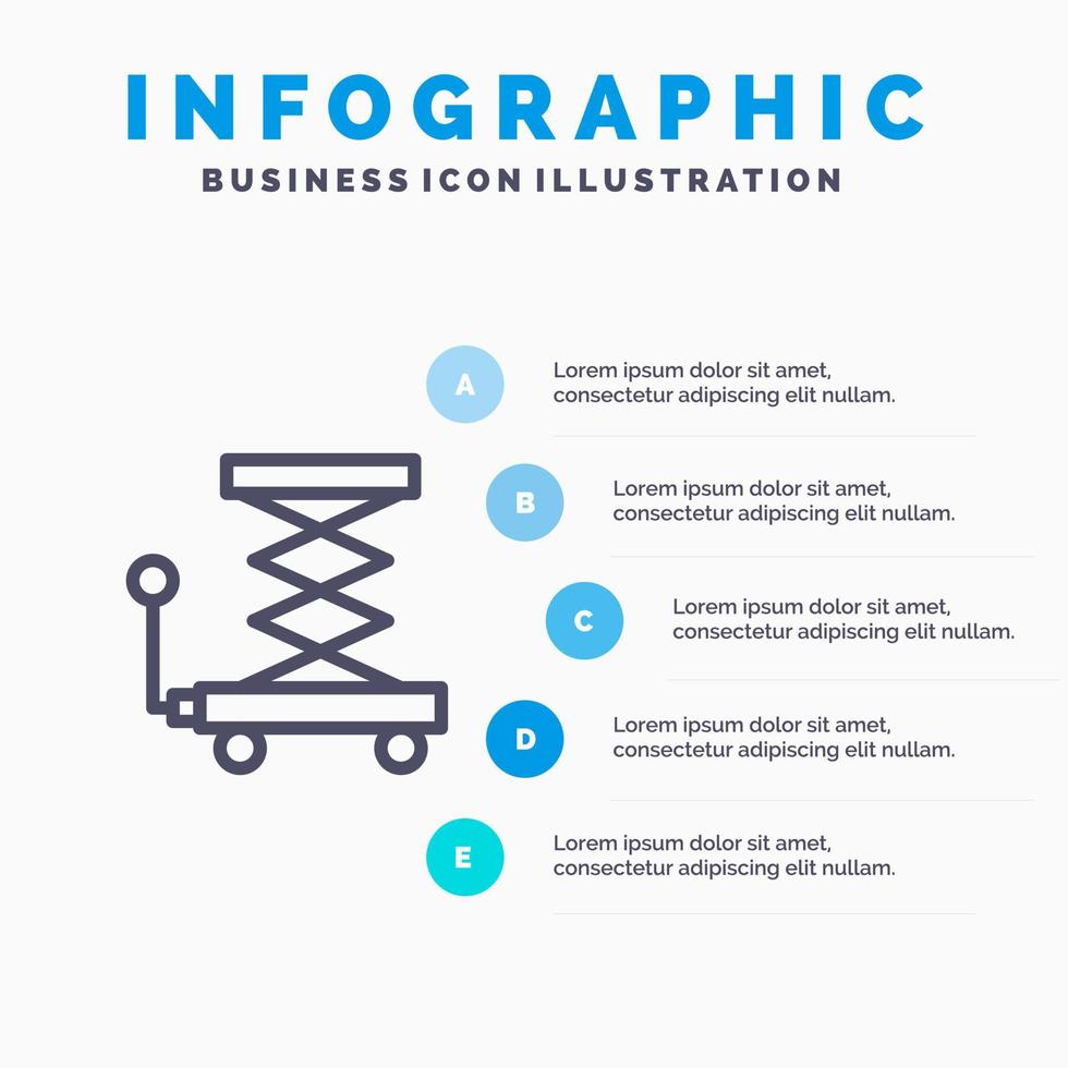 bil konstruktion hiss scissor linje ikon med 5 steg presentation infographics bakgrund vektor