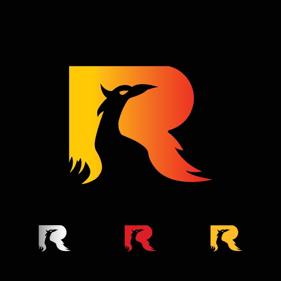 Phönix-Logo Initial r kreatives Design, Adler-Feuer-Logo-Vorlage Buchstabe r, Falken-Logo-Buchstabe r, Falken-Premium-Symbol, moderner Logo-Vektor des Vogels vektor